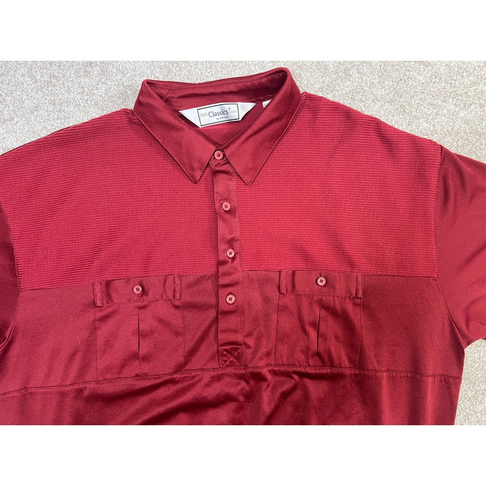 Vtg 90s Classics by Palmland Mens 2XLT Burgundy Collared Pocketed SS Polo Shirt - Picture 3 of 9